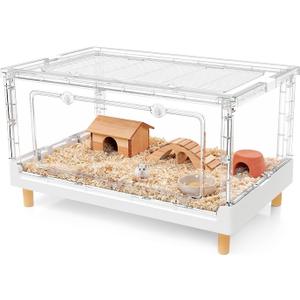 Hamster Cage & Guinea Pig Cages,Fully Transparent and Eco-Friendly Large Acrylic Cage for Small Animal Pets,Such as:Bearded Dragon,Rat,Hedgehog,Chameleon,Iguana (27.5Lx16.9Wx13.4H Inches)