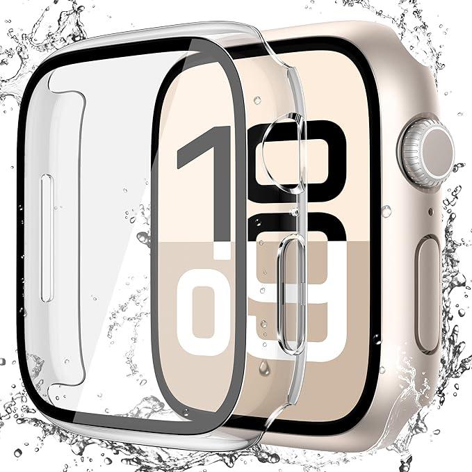 Misxi [2 Pack] Waterproof Hard Case with Tempered Glass Compatible with Apple Watch Series 11 (2025) Series 10 42mm, Overall Protective Cover for iWatch Screen Protector, 1 Starlight + 1 Transparent