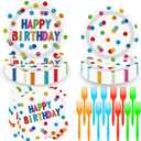 Happy Birthday Decorations Kids' Birthday Party Supplies 96pcs Happy Birthday Plates and Napkins Forks for Birthday Party Decorations Boys Girls