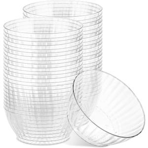 PLASTICPRO 50 Pack Small Plastic Bowls Crystal Like 6 oz Bowls Elegant Clear Plastic Bowls for Party and Occasions
