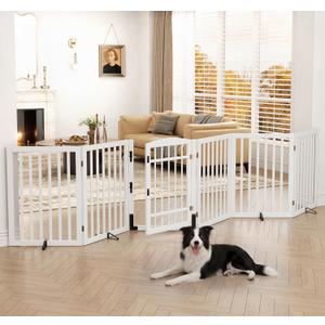 Homykic Dog Gate Indoor, 132" Wide Bamboo Pet Gate with Door, 30”H, White, 132.3"Wx30"H, 6 Panels w/ Door