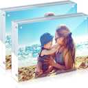 HELPLEX Acrylic Frame, 2 Pack 4x6 Acrylic Picture Frames, 20mm Thicker Frameless Clear Frame Double Sided Magnetic Frame, Free Standing Desktop Display