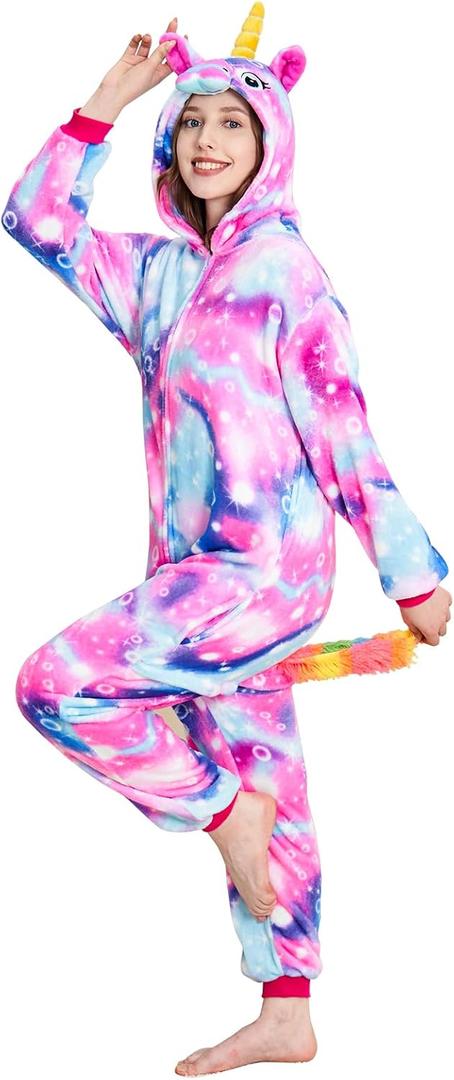 Unisex Unicorn Costumes Pyjamas, Adult Women Men Animal Cosplay Onesie (Medium, Colorful Starry Sky)