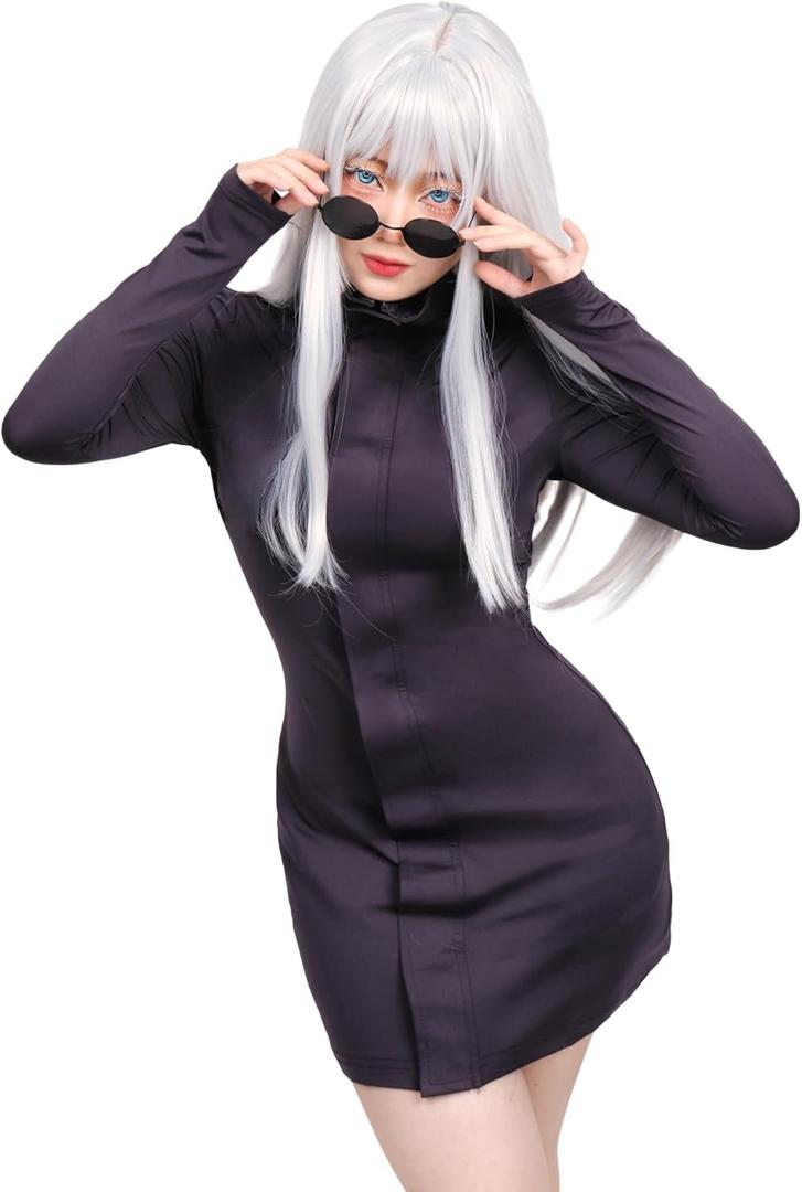 DAZCOS Anime 2 Piece Cosplay Female Costume Women US Size Party Dress with Glasses for Halloween (Small)