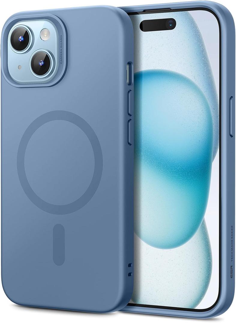 ESR for iPhone 15 Case with MagSafe, Supports Magnetic Charging, Slim Liquid Silicone Case, Shock Absorbing, Screen and Camera Protection, Cloud Series, Light Blue