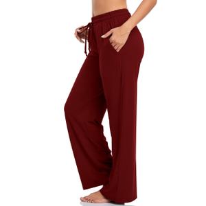 ADANIKI Sweatpants Women Yoga Pants with Pockets for Women Pajamas Work Pants Wide Leg Drawstring Pants for Women's Lounge (Jujube red, Large)