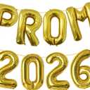 KALOR Gold Prom 2026 Banner Balloons, 42 Inch Mylar Foil letter Graduation Balloons Grad Decoration for Graduation Party Decorations
