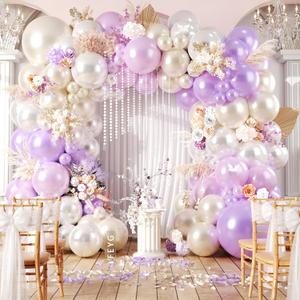 Pastel Purple White Balloon Garland Arch Kit- Double Stuffed Pearl Purple Cream Balloon Pearl White Ivory Latex Balloons for Wedding Bridal Baby Shower Neutral Anniversary Birthday Party Decorations
