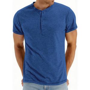 LIFROWI Henley Shirts for Men Short Sleeve Mens T-Shirts Casual V Neck T Shirts Soft Basic Tee Classic Plain Shirts for Summer with Button(1-Blue,X-Large)