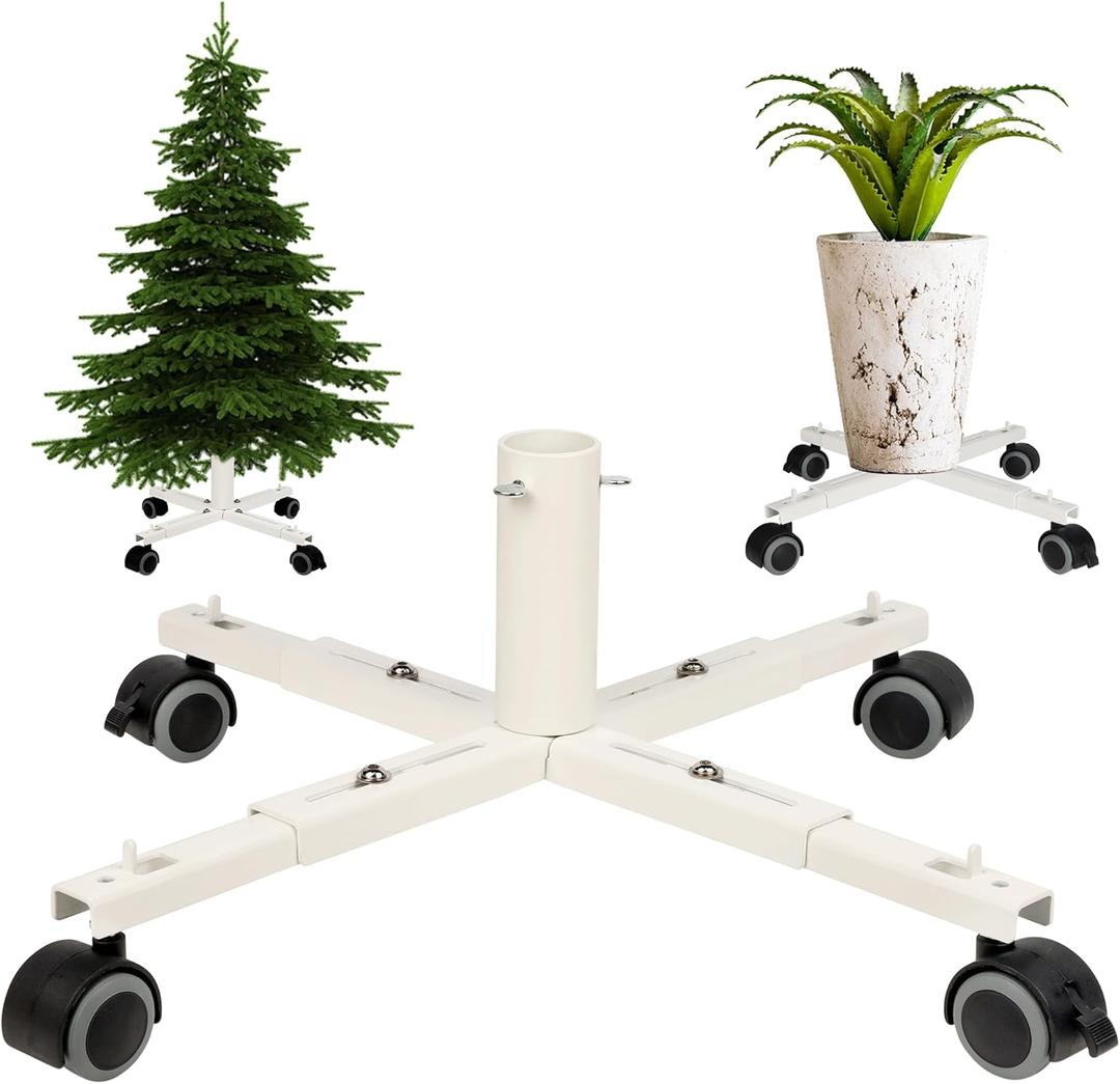Blissun Christmas Tree Stand Base with Wheels, Movable Christmas Fake Tree Holder, Fits up to 7.5FT Artificial Trees, Plant Caddy with Wheels, Plant Taxi, Plant Dolly Cart After Christmas (White)