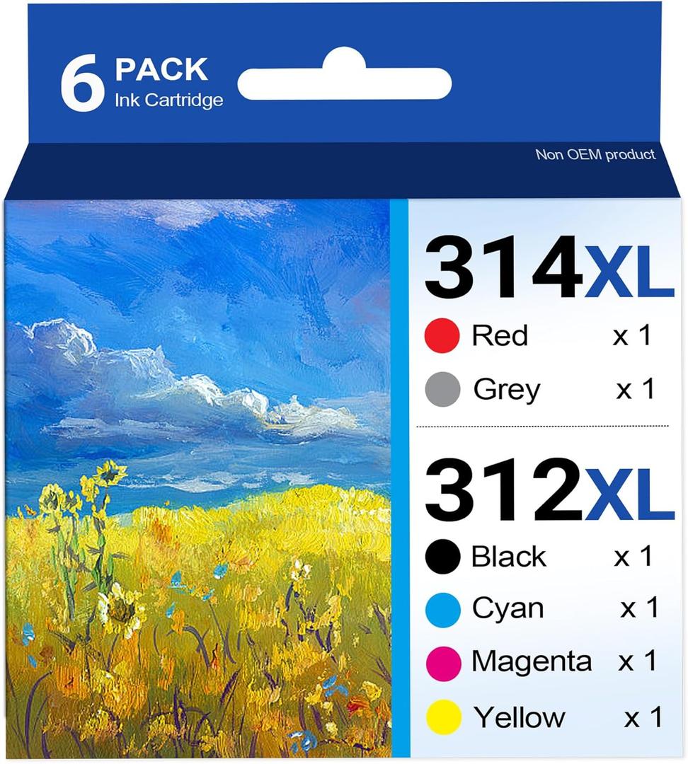 GORLENKE 312XL / 314XL High Yield Ink Cartridge 6/Pack - Replacement for 312XL 314XL Ink Cartridge Expression Photo XP-8500 XP-8600 XP-15000 Printer Ink