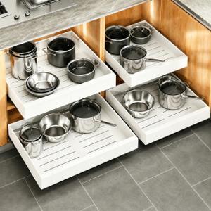 Pull out Cabinet Organizer, 4-pack, Expandable(12"-20") Heavy Duty Slide out Drawers Fixed with Adhesive Nano Film for Pots, Roll out Shelf Storage for Kitchen Base Cabinet Organization(3 Rails)