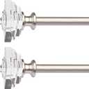 2 Pack Curtain Drapery RodAcrylic Square Finials Curtain Rod3/4" Diameter Single Deorative Curtain Rod, Adjustable Length from 86 to 120 Inches