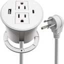 Desk Power Grommet USB C Total 30W, PD Fast Charge Desktop Power Strip 2 Outlets 2 USB Ports Recessed Flat Plug Extension Cord Mount into Countertop Shelf Cabinet End Table. (White)
