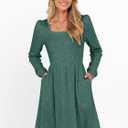 ANRABESS Women's Square Neck Long Sleeve Fall Dress Casual Ribbed Knit Soft 2026 Trendy Short Sweater Dresses with Pockets Green Medium (Green, M)