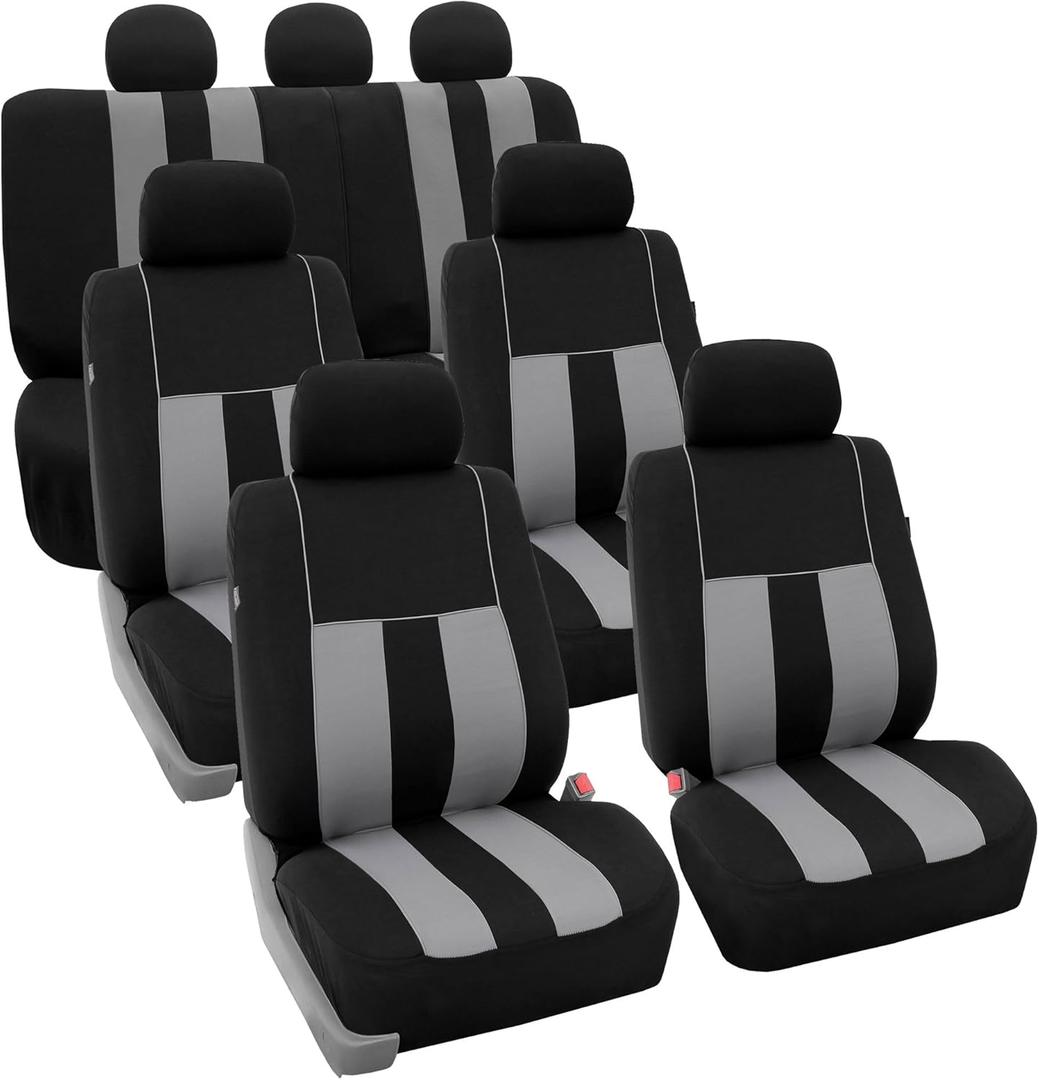 FH Group Three Row Striking Striped Full Set Car Seat Covers, Airbag Compatible & Split Ready  Universal Fit for Cars Trucks & SUVs Gray