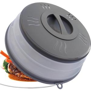 Microwave Splatter Cover Vented for Food, Microwave Plate Cover Splatter Guard & Colander, Fruit Vegetables Drainer with Hook Hole, Dishwasher-Safe,BPA-Free Silicone & Plastic (Grey)