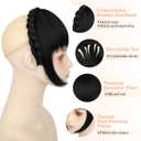 Braided Headband with fake Bangs Fringe Hairpieces Synthetic Hair Band Bangs for Women Dark Black