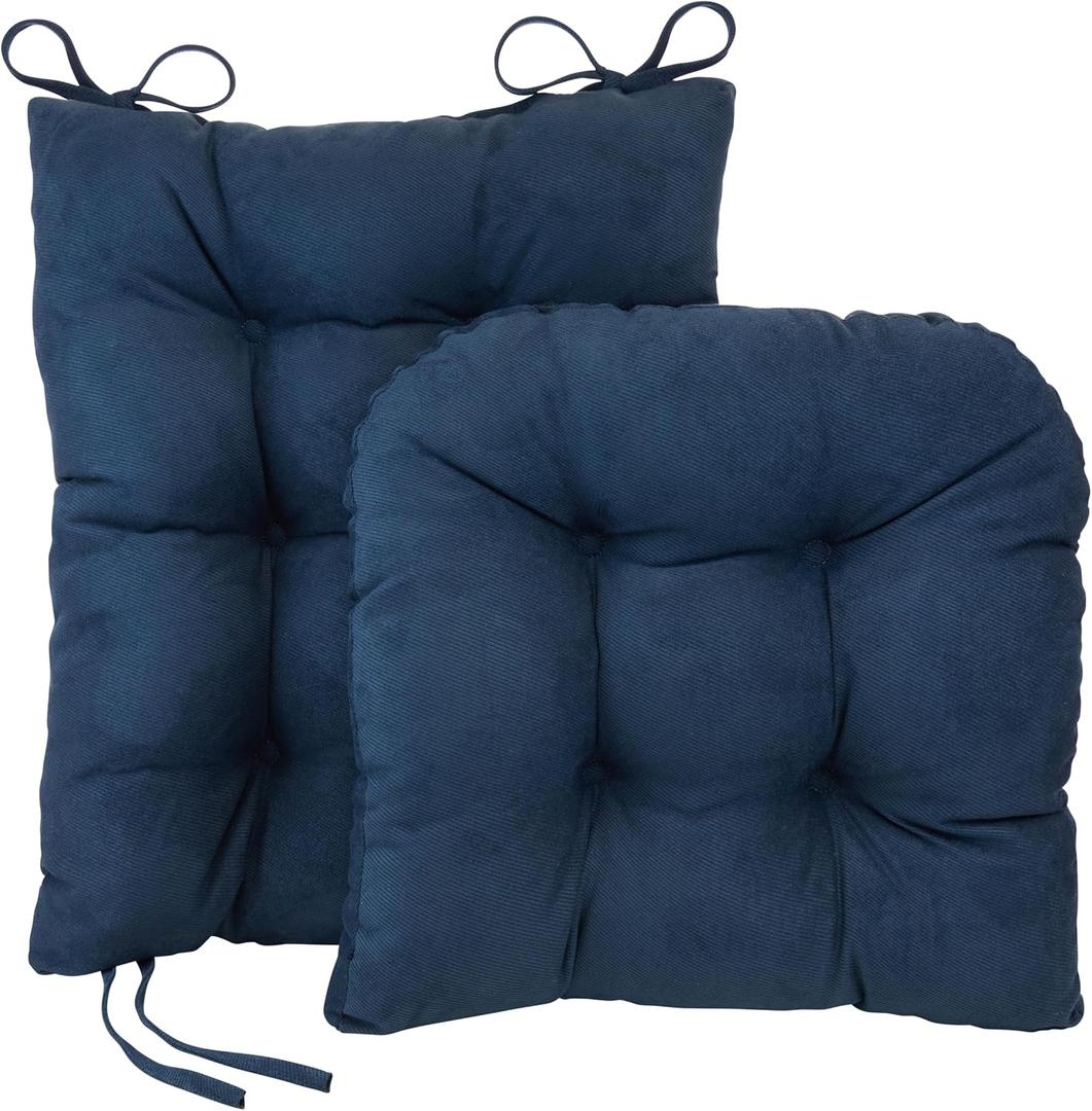 Klear Vu Omega Non-Slip Rocking Chair Cushion Set, Assembled in USA, Thick Padding & Tufted Design, Includes Seat Pad & Back Pillow with Ties, 17x17 Inches, 2-Piece Set, Twillo Indigo