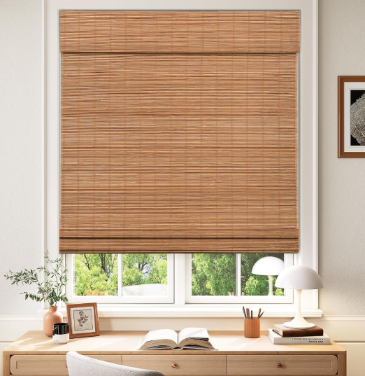 LazBlinds Cordless Blackout Bamboo Roman Shades, 38x64, Papara Carbon
Room Darkening Blinds for Interior Windows, Thermal Insulated Roll Up Bamboo Blinds for Home & Patio