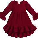 YOUNGER TREE Toddler Baby Girls Fall Clothing Solid Cotton Pit Irregular Skirt Winter Dress Long Sleeve Skirt Outfits (1-2T, Red)