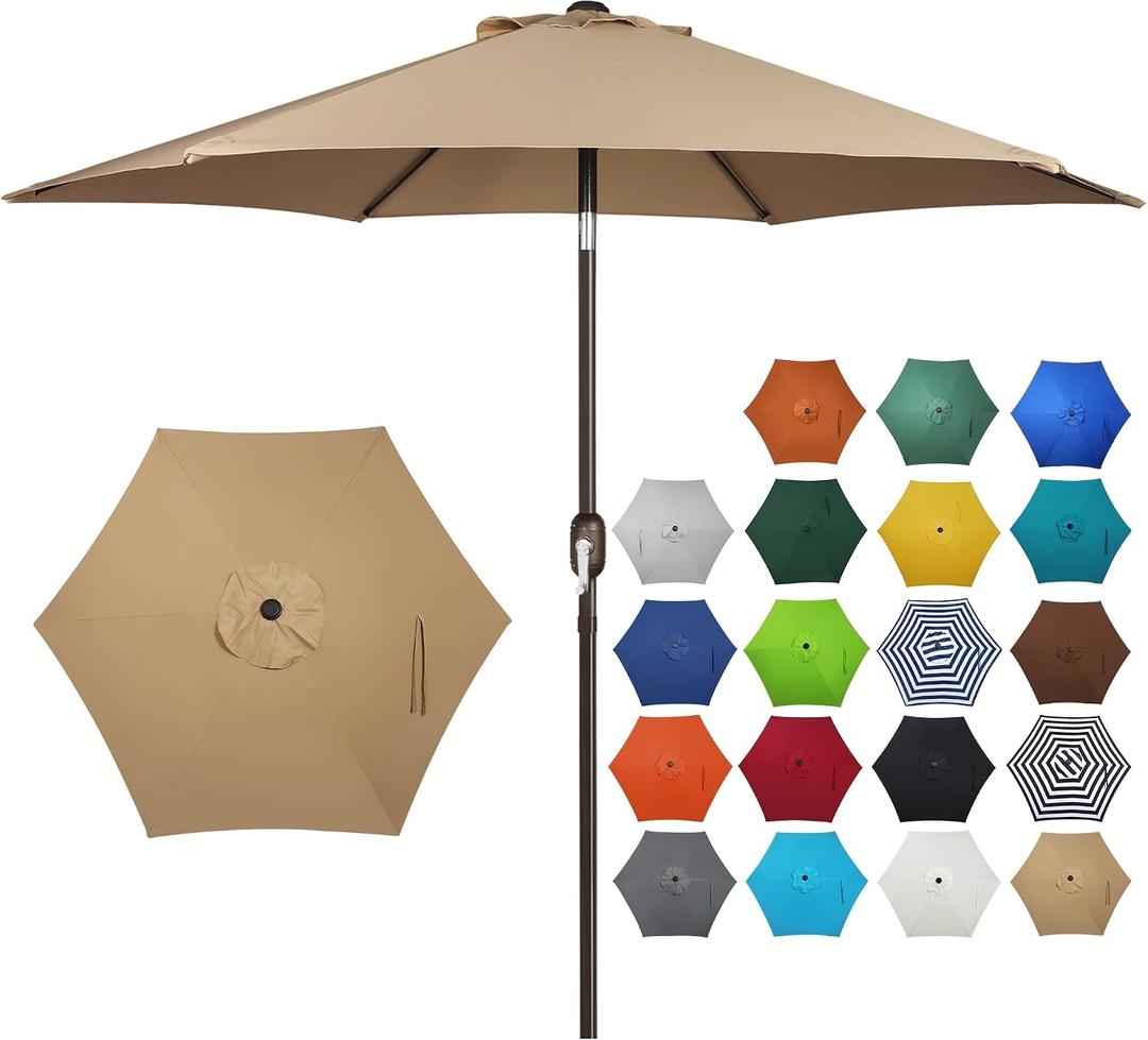 Blissun 7.5 ft Patio Umbrella, Yard Umbrella, Outdoor Market Umbrella with Push Button Tilt Crank (Tan)