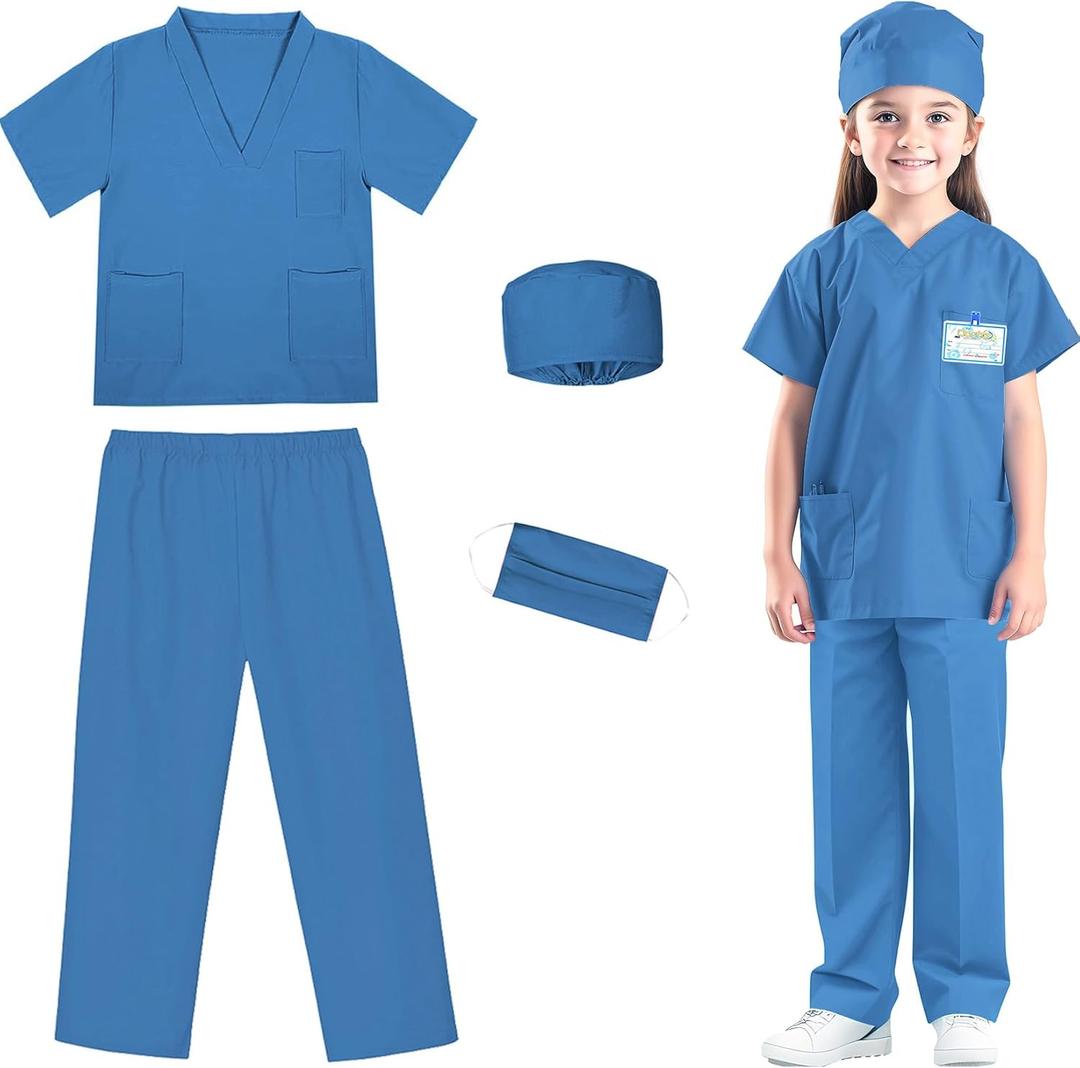 RioRand Doctor Costume for Kids,Toddler Nurse Scrubs Career Day Costume Halloween Dress Up Cosplay For Boys Girls 120 Medium