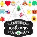 Jetec Interchangeable Christmas Welcome Themed Sign Front Door Decor, Rustic Wood Wall Hanging Outdoor, Farmhouse, Porch, for Seasonal Thanksgiving Winter Holiday(Black with White Letters)