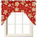 10 x Chic D Christmas Gingerbread Man Swag Valance Curtains for Kitchen, Candy Cane Curtain Valances Rod Pocket Window Curtain, Thermal Insulated Washable Swag Kitchen Curtains 56"x36"