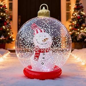 Inflatable Christmas Ball - 24 Inch Giant PVC Inflatable Christmas Balls Snowman Inside, Outdoor Decorated Ornament Ball Blow up Balls for Outside Xmas Lawn Porch Holiday Yard Decoration