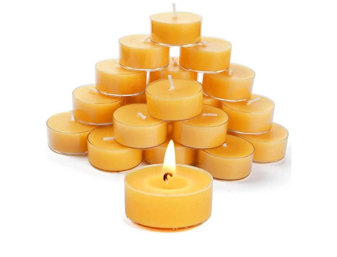 Natural Beeswax Tea Candles, DEYBBY 20 Pack Pure Unscented Beeswax Candles in Clear Cup, Great for Home Decoration Spa Relaxation Emergency