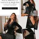 Dressystar Womens Velvet Sequin Dresses Wrap Bell Long Sleeve V Neck Slit Bodycon Formal Cocktail Prom Party Evening Dress (Black, S)