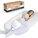 Plufl Hugl Cooling Body Pillow for Adults Made with Memory Foam | U Shaped Maternity Pillows Great for Side Sleepers & Pregnant Women | Washable Cover | White (Large)