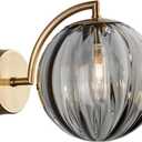Grey Glass Globe Wall Sconces Gold Brass Base Mini Glass Ball Wall Lights for Bedside(Grey)