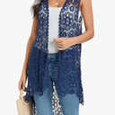Women's Casual Long Crochet Vest Loose Fit Boho Lace Cover up High Low Sleeveless Cardigan One Size