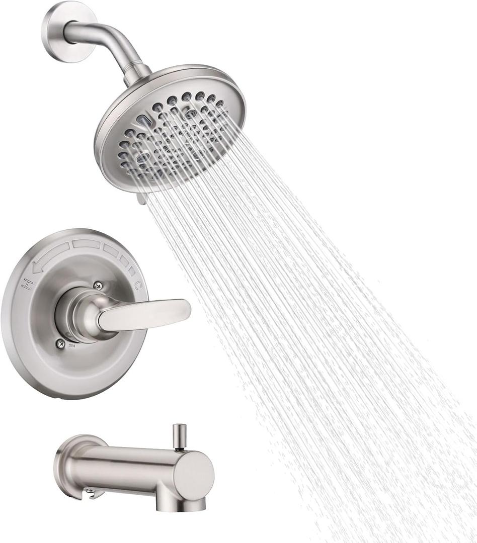 RAINREVIVE Replacement Faucet Shower Trim Kit for Delta 1300/1400 & 13/14 Series, Tub Shower Faucet Set, High Pressure 9-Setting Rain Shower Head - Brushed Nickel (Valve/Cartridge Not Included)