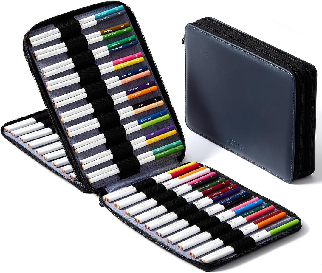 MEEDEN Pencil Marker Organizer Case: Premium PU Leather Zipper Pouch Lined with Silky Velvet - Large Capacity Pen Bag Supplies for Men & Artists  Slate Gray