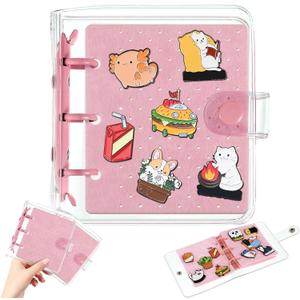 8 Pcs Mini Enamel Pin Display Book Gift Clear Collection Travel Trading Binder Holder Badge Book Storage Organizer up to 36 1-inch Enamel Pins for Travel Collectors (Pink,4.61x3.94 in)