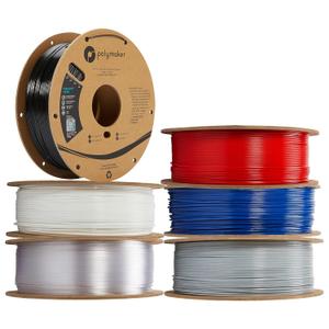 Polymaker PETG Filament 1.75mm 6kg Black *1 + White*1 + Grey*1 + Red *1 + Blue*1 + Transparent*1 3D Printer Filament, PolyLite PETG 3D Printing Filament 1.75mm, Dimensional Accuracy +/- 0.03mm