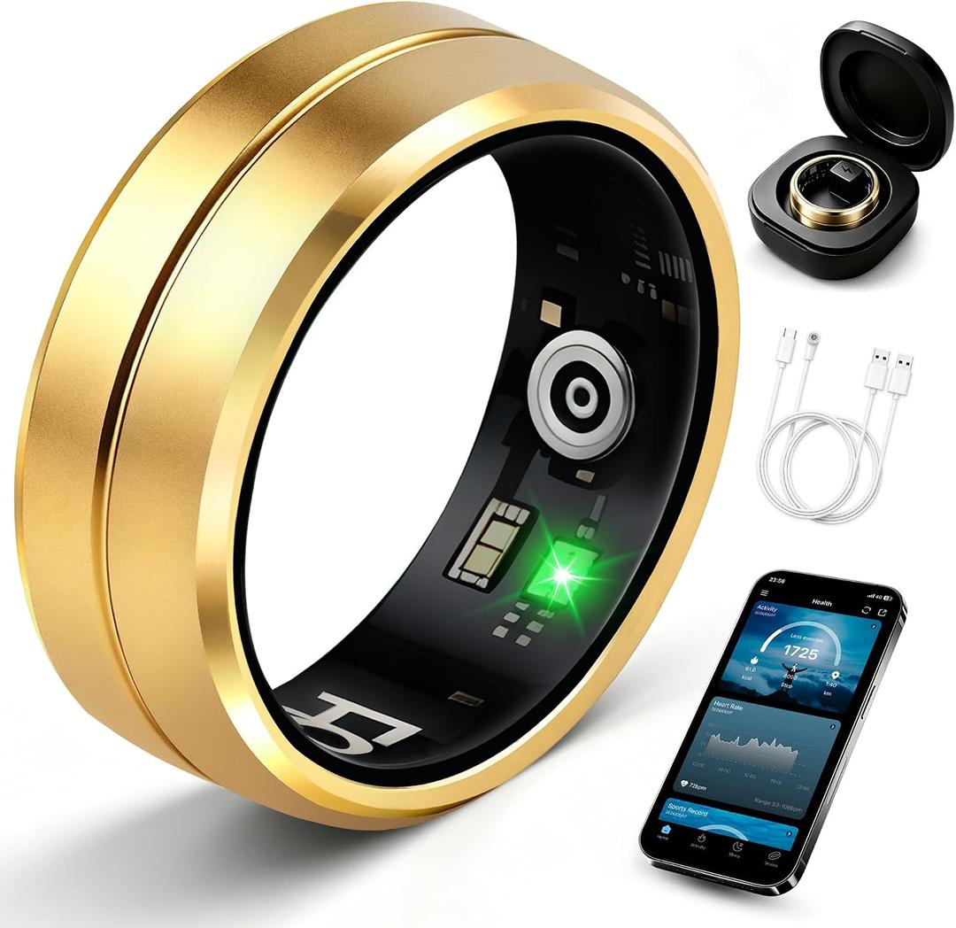 Smart Ring for Women Men, All-New Matte Scratch-Resistant Design, Health & Fitness Tracker for Sleep, Stress & Activity Monitoring, Long Battery Life, Waterproof, No App Fee, Gold 7