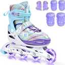 Sportneer 4 Size Adjustable Inline Skates for Girls, Kids Inline Skates Size 12C-9 with Light Up Wheels Roller Blade with Protective Gear Set for Kids Girls Women Beginners Indoor & Outdoor Use