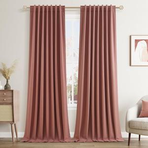 Guken 100% Blackout Curtains 90 Inch Length 2 Panels Set for Girls Bedroom Back Tab Thermal Insulated Black Out Linen Drapes Room Darkening Window Curtains 90 Inches Long,Dusty Rose