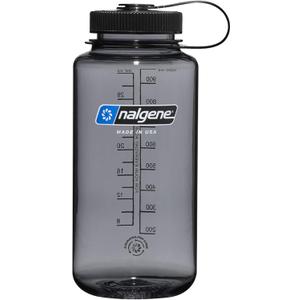 Nalgene 32 oz Wide Mouth Water Bottle | BPA-Free, Durable & Leak Proof, Lightweight Bottle for Hiking & Gym, Work & Travel (Gray w/ Black Lid)