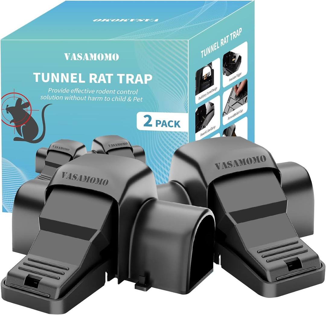 VASAMOMO Large Rat Trap, Humane Dual-Entry Tunnel Traps for Rat, Mice & Chipmunks, Instant Kill Rodent Snap Trap with Sensitive Trigger and Powerful Jaws, for Both Indoor & Outdoor,Pack of 2