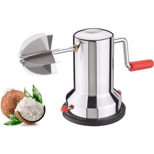 Coconut Scraper Peeler Grater Coconut Grater Scraper Shredder Hand Operated Rotating Kitchen Coconut Scraper Peeler/Shredder with Vacuum Base, Stainless Steel Grater for Kitchen 9 Inch