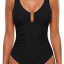 BMJL Women's Tummy Control Swimsuits Ruched Slimming One Piece Bathing Suit Deep V Neck Swimsuit,XL