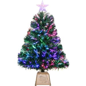 24inch Green Fiber Optic Christmas Tree,Pre-Lit Artificial Mini Christmas Tree, Tabletop Small Xmas Tree with Stars Holiday Home Decorations