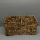 DAJAMAI 10.5 "Foldable Large Cube Water Hyacinth Wicker Storage Basket with Handles and Built-in Metal Frame ,2PCs Stylish and Durable Hand Woven Bin Perfect for Shelves and Living Room Organizing