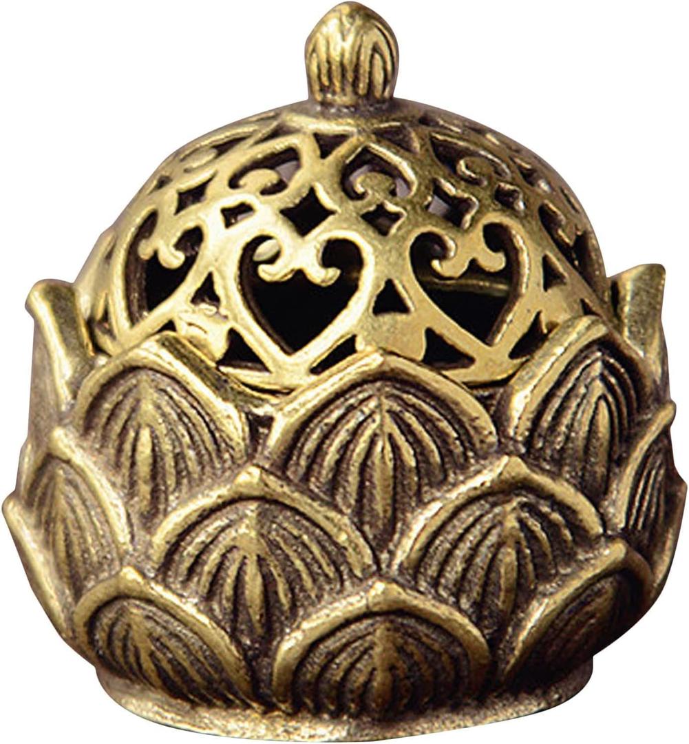 Gold Lotus Incense Burner Vintage Flower Incense Holder Incense Cone Burner for Home Fragrance Decoration (4 * 4.1CM)