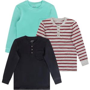 Brix Boys' Long Sleeve Shirts - 3-Pack Tee Shirts Henley Pocket Crewneck T. (12 Years)
